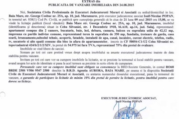 Vanzare teren si apartament in Cehu Silvaniei – Extras publicatie imobiliara, din data de 28. 08. 2015