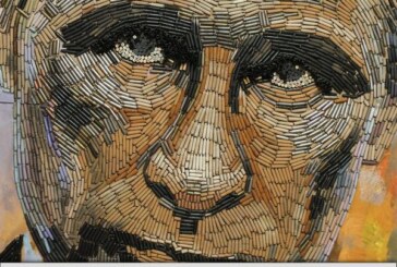 Portret al lui Putin din 5.000 de cartuse adunate in zona de conflict