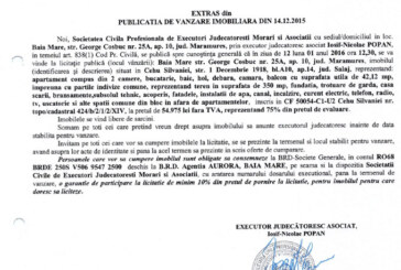 Vanzare apartament si teren in Cehu Silvaniei – Extras publicatie vanzare imobiliara, din data de 14. 12. 2015