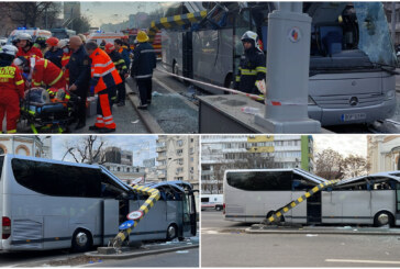 ROMANIA REALĂ – Un autocar cu 47 de pasageri a rupt un limitator de înălțime în București